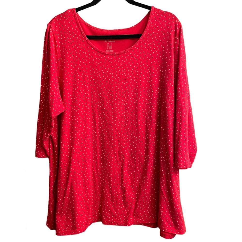 Girlfriend Plus Size 3/4 Sleeve T-shirt Red with pattern 60% Cotton 40% Viscose